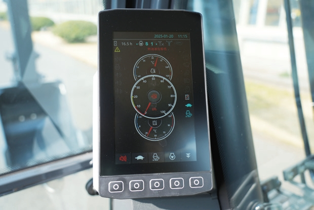 LCD Monitor Showing Engine RPM, Coolant and Oil Temperature in the HX135G Cab LCD Monitor Showing Engine RPM, Coolant and Oil Temperature in the HX135G Cab